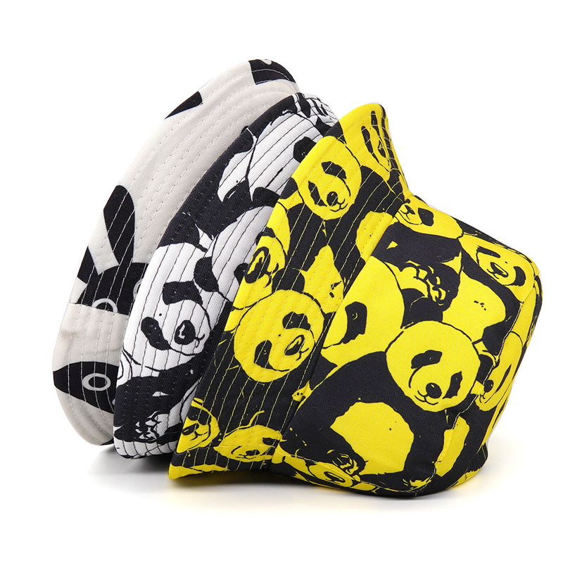 Bucket Hat For Men Women Cartoon Panda Black White Panama Fisherman Caps Summer Print Fishing Bucket Sun Hat 220511