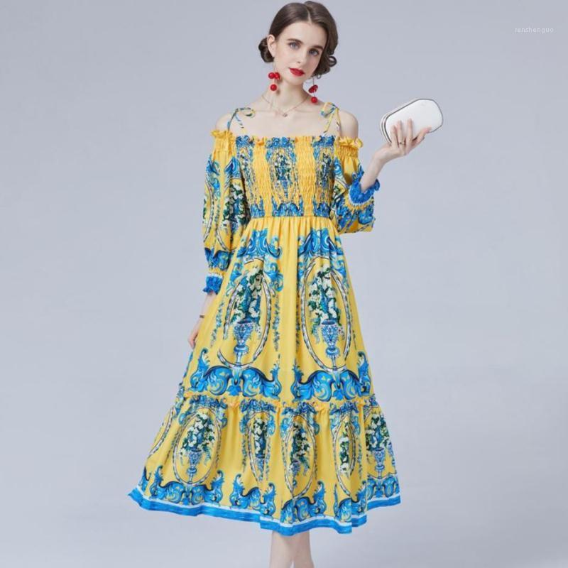 Casual Dresses Runway Holiday Vintage Floral Dress Woman Sexy Sling Off Shoulder Half Puff Sleeve Elastic A Line Flower Print Long S68621, Yellow
Casual Dresses Runway Holiday Vintage Floral Dress Woman Sexy Sling Off Shoulder Half Puff Sleeve Elastic A Line Flower Print Long S68621, Yellow
