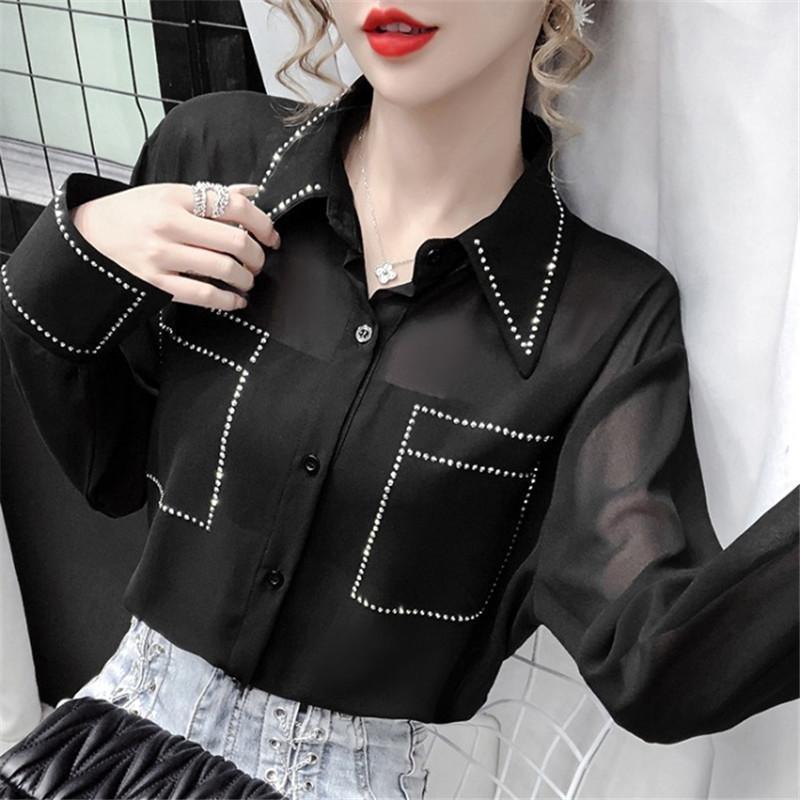 Solid Shirts Long Sleeve Chiffon Blouse Black White Beading Blouses Female Tops Chemisier Women, Black tops
Solid Shirts Long Sleeve Chiffon Blouse Black White Beading Blouses Female Tops Chemisier Women, Black tops