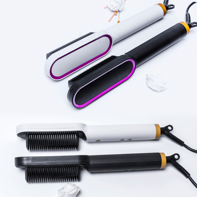 Multifunctional Hair Straightener Brush Men Beard Straightener Ceramic Comb Anti-Scald Hair Curler Iron Smoothing Hairbrush 220623