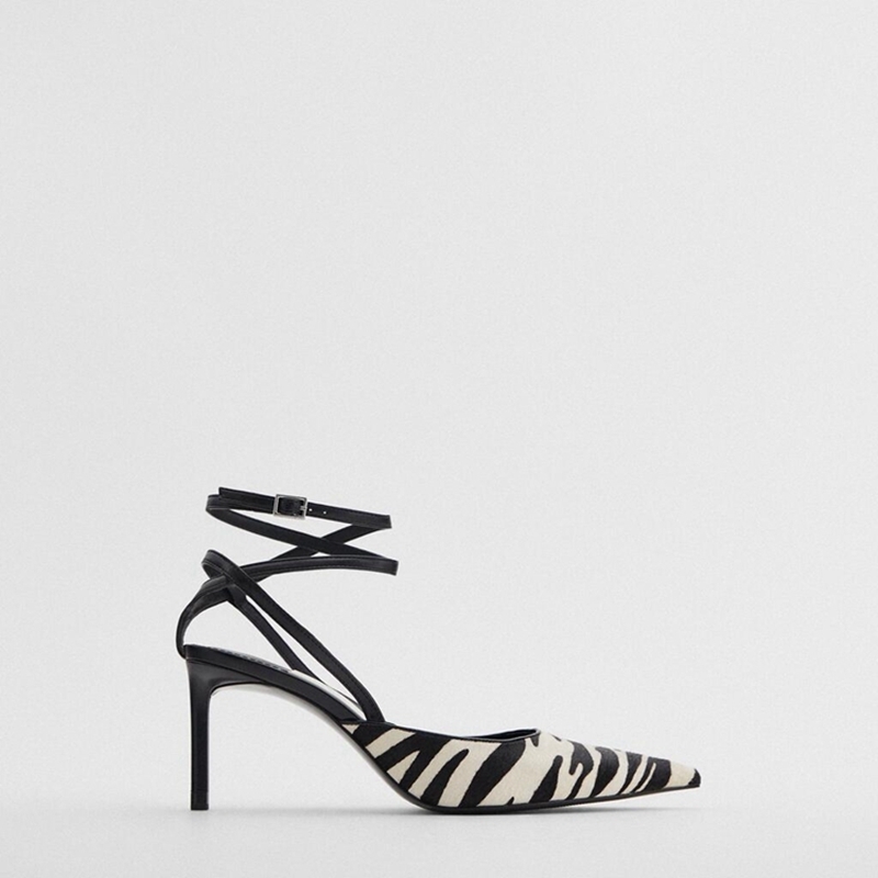 Zebra Pattern Strap Pointed Toe Sandals Shoes Women Thin High Heels Sexy Pumps Party Dress Slingback Sandal 220328