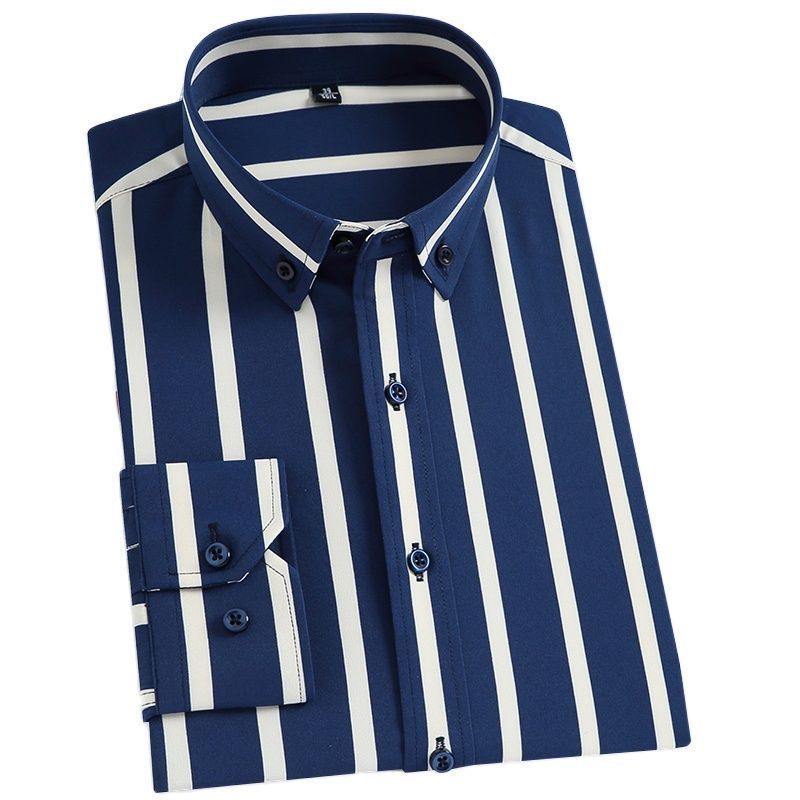 Vertical Striped Shirt Elastic Stretch Long Sleeved Business Men Dress Shirts Formal Casual Standard Fit Fashion Man's Clothing 220322
