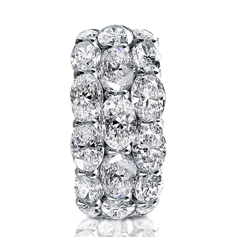 Choucong Brand 2022 Wedding Rings Top Sell Luxury Jewelry 925 Sterling Silver Fill Three Rows Oval Cut White Topaz CZ Diamond Gemstones Women Engageme