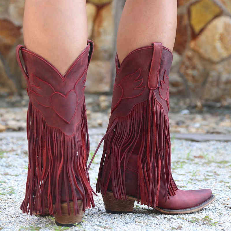 Cowgirls Cowboy Boots Shoes For Women Fringe Love Pattern Chunky Heels Punch Shoe Western Slip On Female J220805, Green 
Cowgirls Cowboy Boots Shoes For Women Fringe Love Pattern Chunky Heels Punch Shoe Western Slip On Female J220805, Green