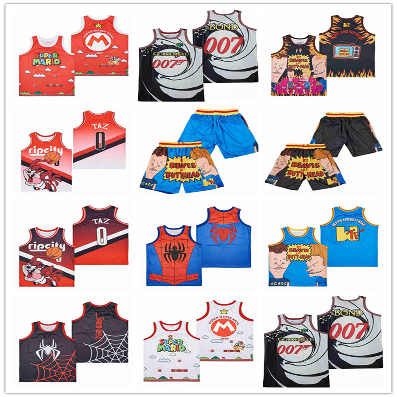 Movie Film Basketball The House Down Beavis and Butt-Head Jerseys HipHop RIPCITY #0 TAZ SPIDERMAN INTO THE SPIDER VERSE SUPER MARIO BROS JAMES BOND golden eye 007 Jersey