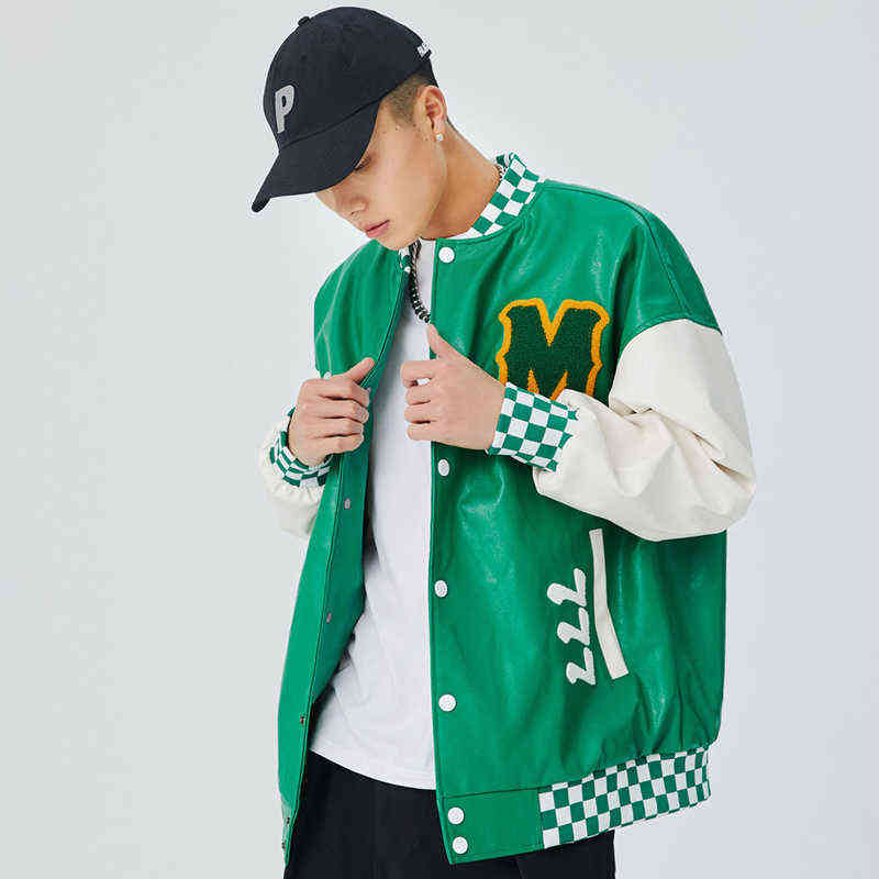 Men's PU Leather Jacket Letter Embroidery College Jacket Patchwork School Uniform Japanese Streetwear Spring Hip Hop Couple Tops T220728, Green
Men's PU Leather Jacket Letter Embroidery College Jacket Patchwork School Uniform Japanese Streetwear Spring Hip Hop Couple Tops T220728, Green