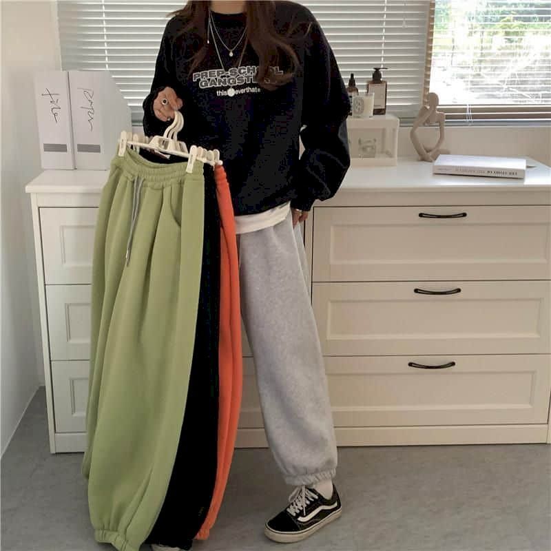 Pants Sweatpant s Autumn/winter Plus Velvet Padded Korean Loose-fitting Sports High Waist Slimming Casual 220325