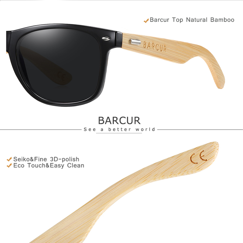 BARCUR Polarized Bamboo Sunglasses Men Wooden Sun Glasses Women Brand Original Wood UV400 De Sol 220407