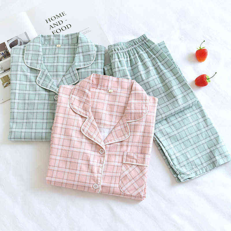 Cotton Mesh Women Pyjama Sets With Pants Long Sleeves TurnDown Collar Pyjama Plaid Button Top and Pants pijamas Mujer J220521, Green plaid
Cotton Mesh Women Pyjama Sets With Pants Long Sleeves TurnDown Collar Pyjama Plaid Button Top and Pants pijamas Mujer J220521, Green plaid