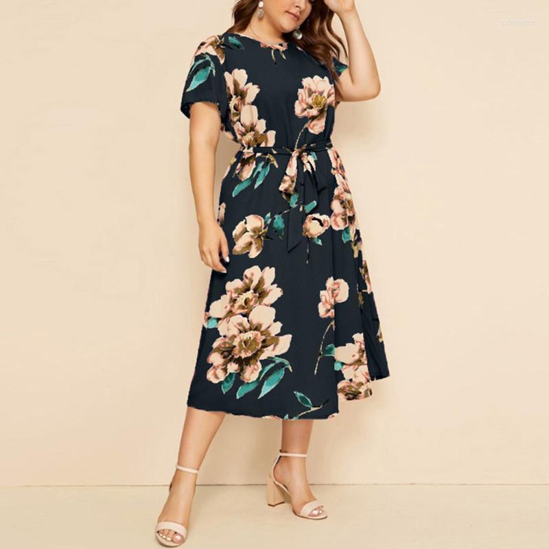 Plus Size Dresses Women Casual O-Neck Bandage Short Sleeve Floral Print Dress Lady Summer Female Clothes Mujer Vestido Echm22, Black
Plus Size Dresses Women Casual O-Neck Bandage Short Sleeve Floral Print Dress Lady Summer Female Clothes Mujer Vestido Echm22, Black