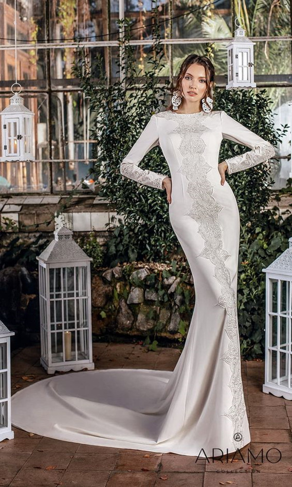 Long Sleeve Crepe Lace Mermaid Wedding Dresses 2022 Boheamin Beach Country Summer Holiday Trumpet Temple Bridal Gown