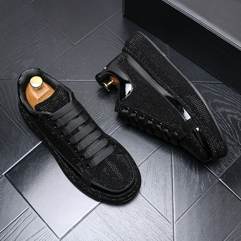 Sponge shoes men's new versatile Boots lacing thick sole shoes fashion personality rhinestones A97