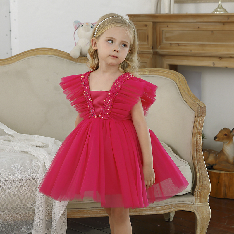 Girls Wedding Dress For Kids 3 8 Years Sequin Lace Tulle Princess Tutu Children Elegant Party Evening Formal Communion Prom Gown 220614