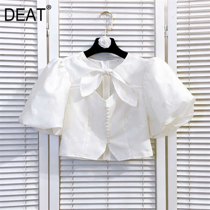 DEAT Women White Pearl Button Shirt Arivals Turn-down Collar Puff Sleeve Fashion Temperament Spring Summer 11D668 210709
DEAT Women White Pearl Button Shirt Arivals Turn-down Collar Puff Sleeve Fashion Temperament Spring Summer 11D668 210709