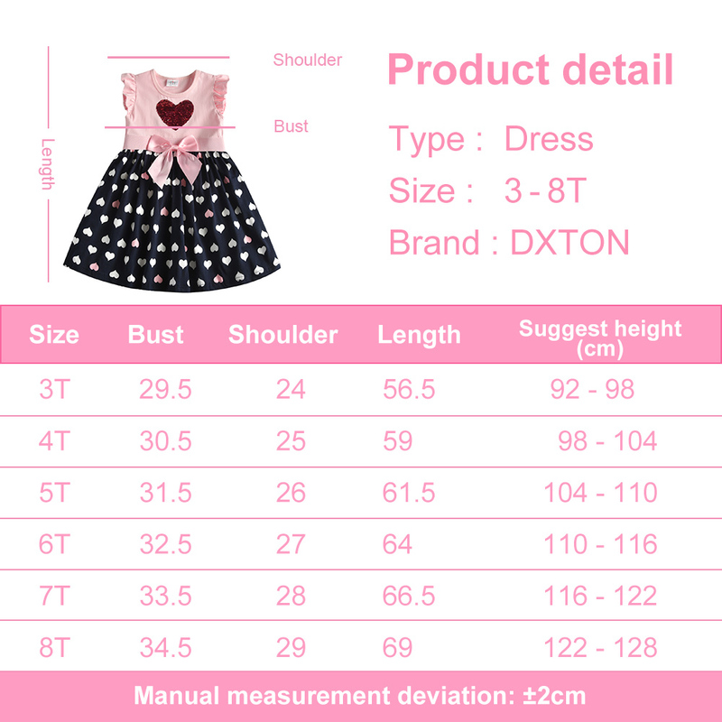 DXTON Girls Clothes Summer Girls Dresses Flying Sleeve Princess Dress Sequin Heart Girls Vestidos Casual Children Dress 220707