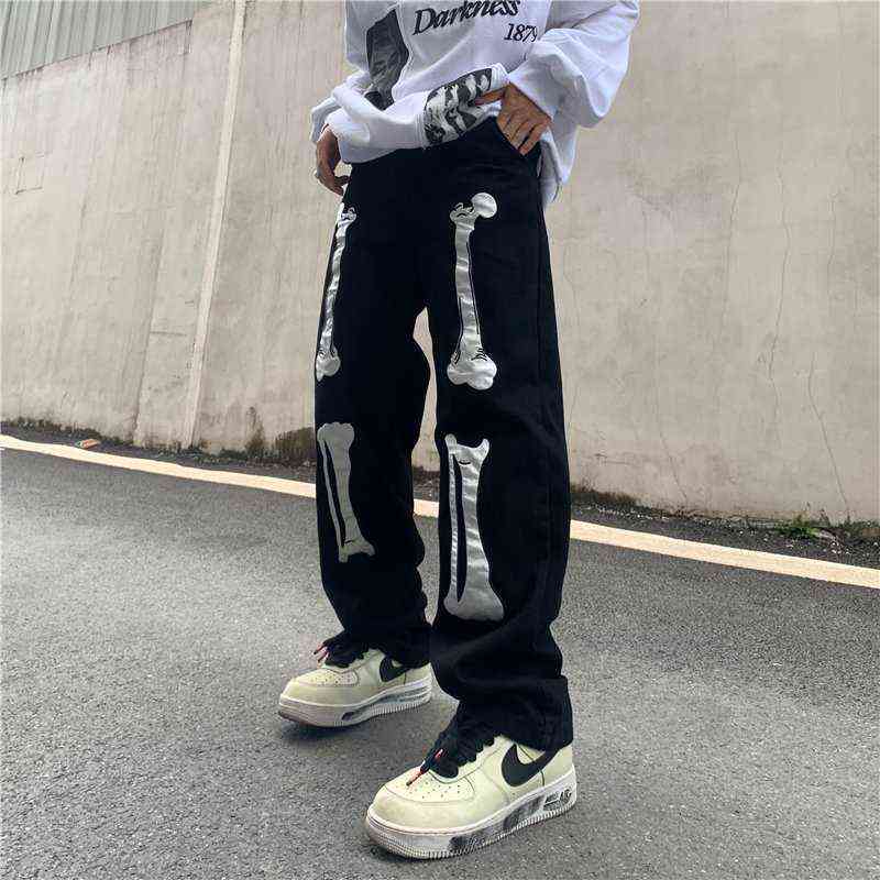 Men's Skull Jeans Jean Baggy Skeleton Pants Black Man Casual Trendyol Denim Trousers Streetwear Hip Hop FASHION Y2k Print X220714