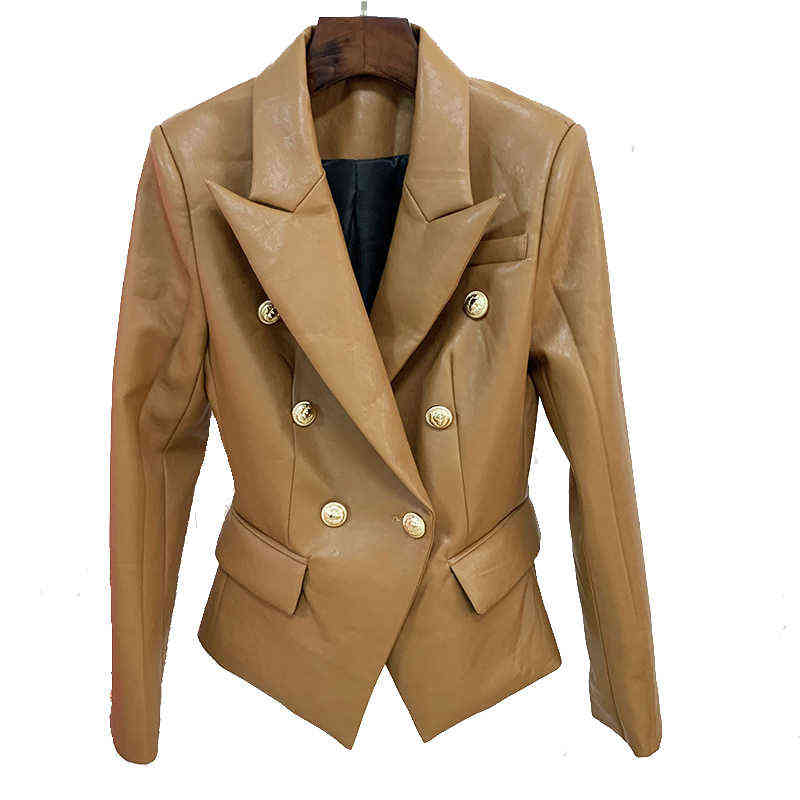 Female Pu Leather Jacket Black Chocolate Brown Double Breasted Gold Lion Button Slim Suit Jacket Blazer High Quality 2022 Spring J220813
Female Pu Leather Jacket Black Chocolate Brown Double Breasted Gold Lion Button Slim Suit Jacket Blazer High Quality 2022 Spring J220813