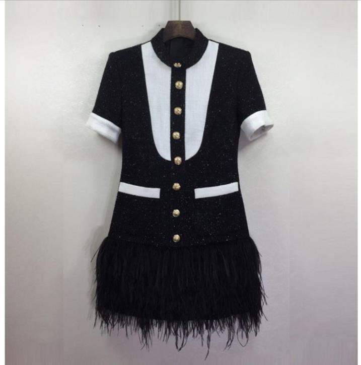 221 2022 Milan Runway Spring Summer Dress Crew Neck Short Sleeve Tweed Brand Same Style Empire Womens Fashion High Quality oulaidi, Black
221 2022 Milan Runway Spring Summer Dress Crew Neck Short Sleeve Tweed Brand Same Style Empire Womens Fashion High Quality oulaidi, Black