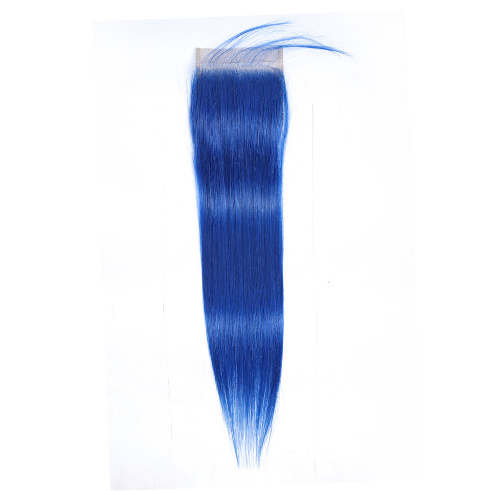 4x4 Transparent Lace Closure Only Colored Blue Human Hair Pre-plucked Brazilian Body Wave Remy Hair