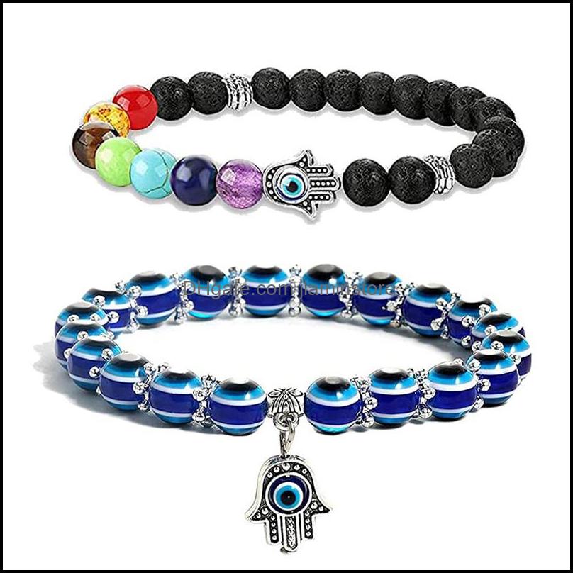 Beaded Strands Bracelets Jewelry Evil Turkish Eye Hamsa Beaded Bracelet 7 Chakras Gemstone Lava Stone Fatima Hand Charm Drop Delivery
Beaded Strands Bracelets Jewelry Evil Turkish Eye Hamsa Beaded Bracelet 7 Chakras Gemstone Lava Stone Fatima Hand Charm Drop Delivery