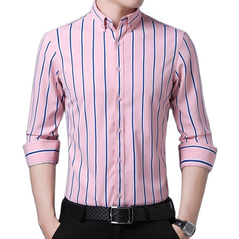 Vertical Striped Shirt Elastic Stretch Long Sleeved Business Men Dress Shirts Formal Casual Standard Fit Fashion Man's Clothing 220322