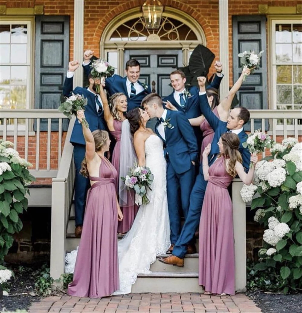 US Stock Bridesmaid Dresses Variable Wearing Ways Top Quality A-e Sleeveless Wine Red Dusty Blue Navy Maid Of Honor Gowns Wedding Guest Wears