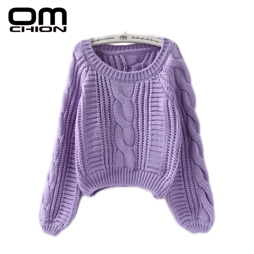 OMCHION Pull Femme 2019 Autumn Winter Twist Soft Women Sweaters And Pullovers Lantern Sleeve Short Sweater Loose Jumper T200319