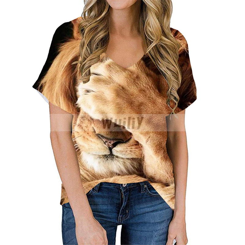 Women's Squirrel T-Shirt Lovely Graphic T Animal 3D Print Cotton V-neck Cute Tops Girls Pet Tees 220328