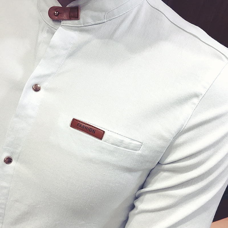 Slim Fit Solid Color Men's Long Sleeve European and American Fashion Stand Collar Shirt Large Size 220322
