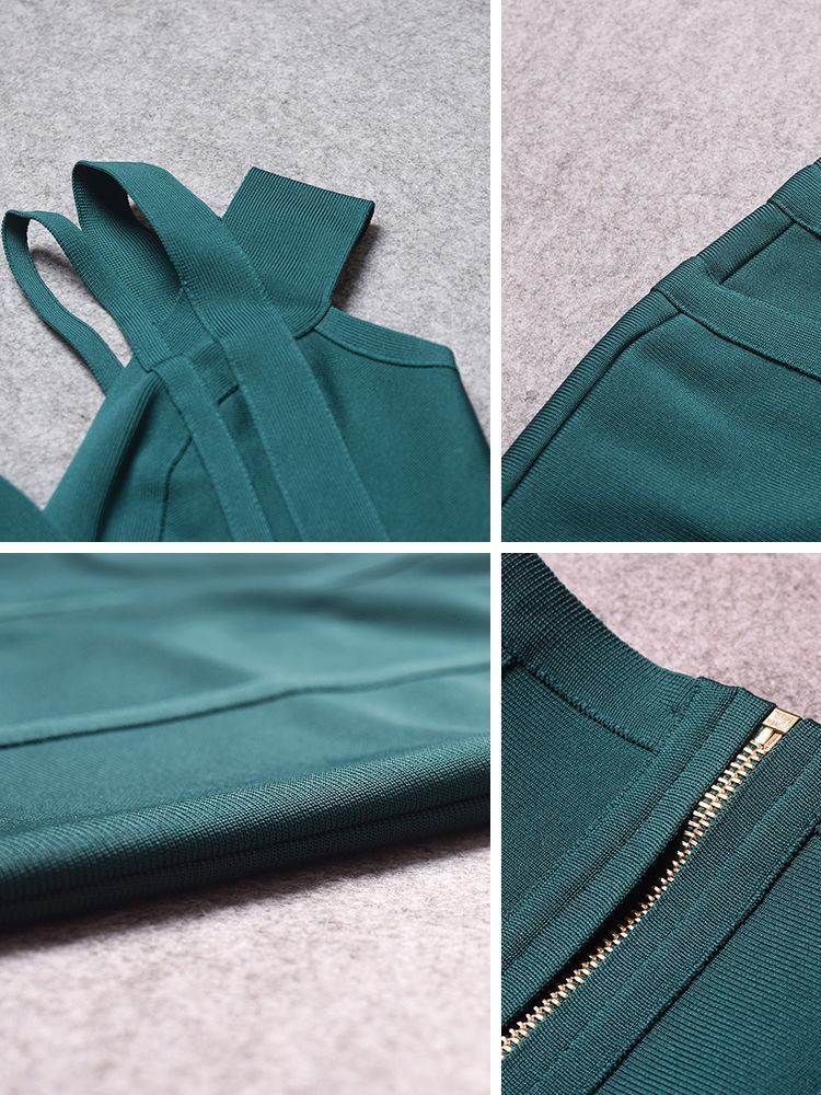 BEAUKEY Sexy V Neck Green HL Bandage Dress Double Strap Party Club Elastic White Red Bodycon Vestido Plus Size XL China 220510