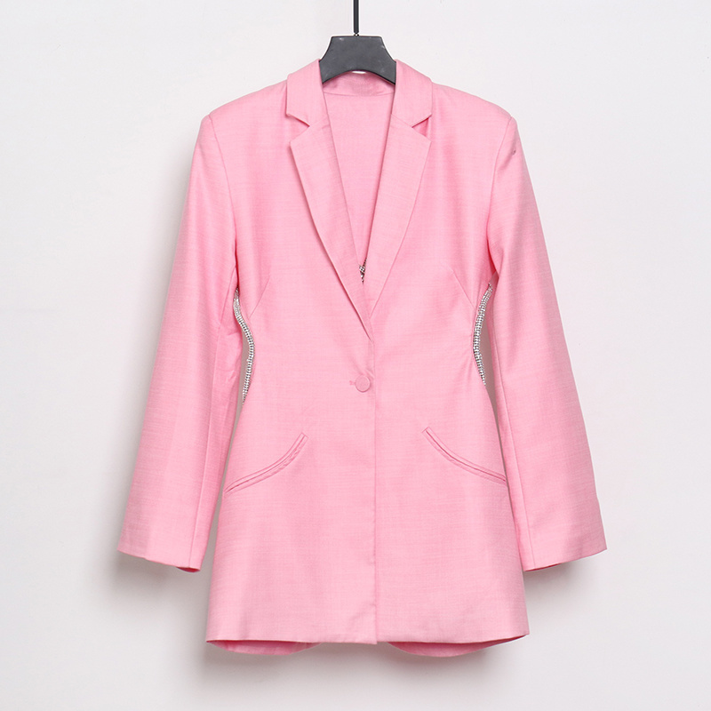 TWOTWINSTYLE Sexy Backless Diamond Blazer Tops Female Lapel Collar Long Sleeve Slim Hollow Out Women's Coat Fashion 220402