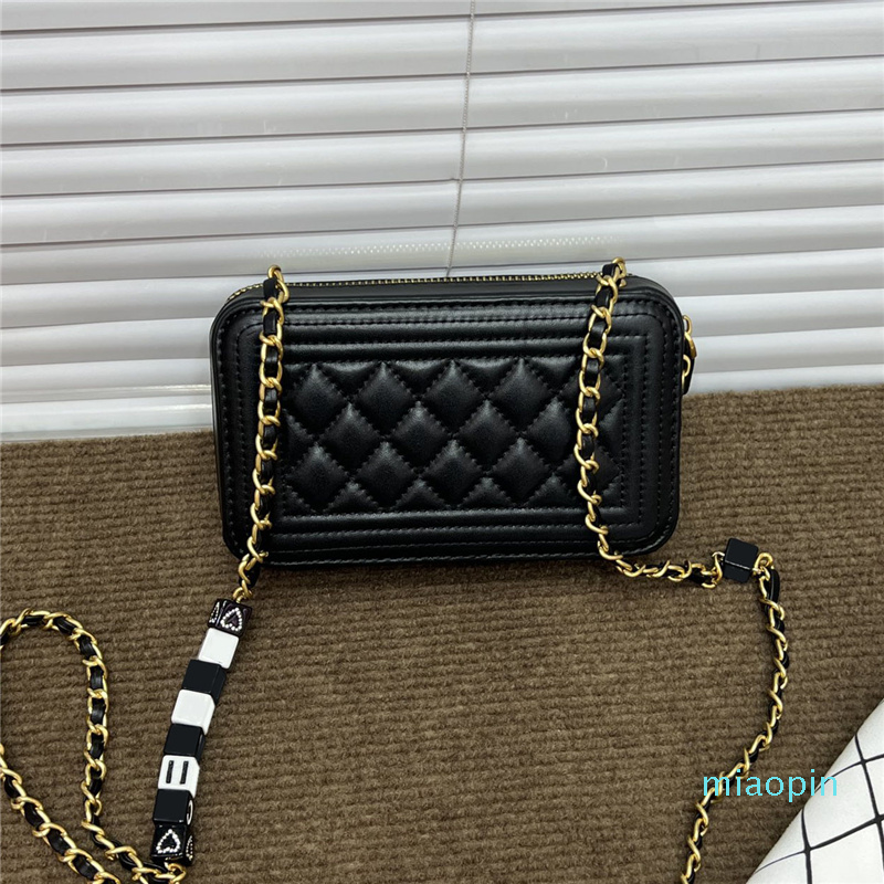 10A Designer Bag Lambskin Classic Black White Diamond Gold Hardware Chains Shoulder Crossbody French Mini Luxury Womens Girls Handbag 17x10x4 cm