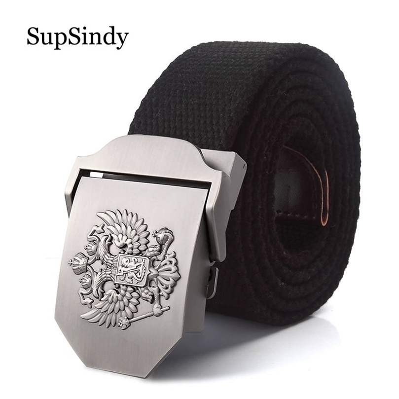 

SupSindy Men Canvas Belt Russian National Emblem Metal Buckle Army Military Tactical Belts for Women Jeans Waistband Male Strap 220811, Black