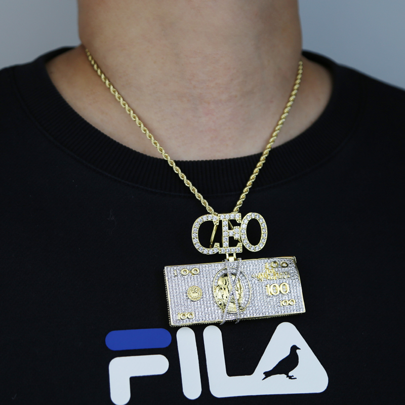 iced bling CEO Letter with us dollar casy pendant paved full cz fit cuban chain necklace for men women boy party punk styles jewelry plated gold silve