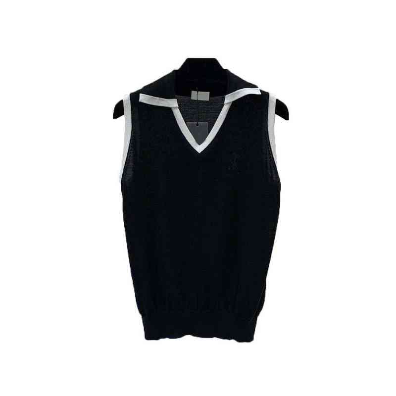 Women's Tanks & Camis New summer cool breathable thin fine yarn fabric chest embroidery contrast polo collar sweater