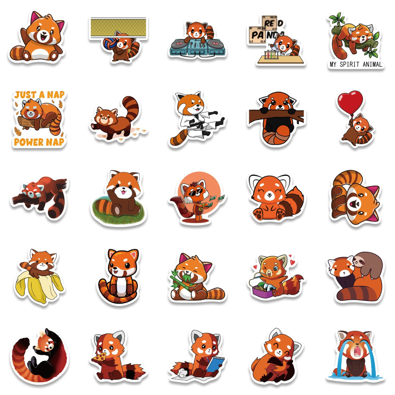 50Pcs/Lot Cute Animal Red Panda Stickers Lesser Panda Ailurus Fulgens Graffiti Stickerfor DIY Luggage Laptop Skateboard Motorcycle Bicycle Sticker