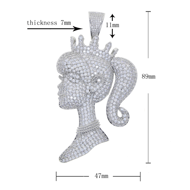 Icy Bg King Cubic Zirconia Iced Out Pendant Necklace in Gold, Sier for Women, Hip Hop Jewelry 8f25