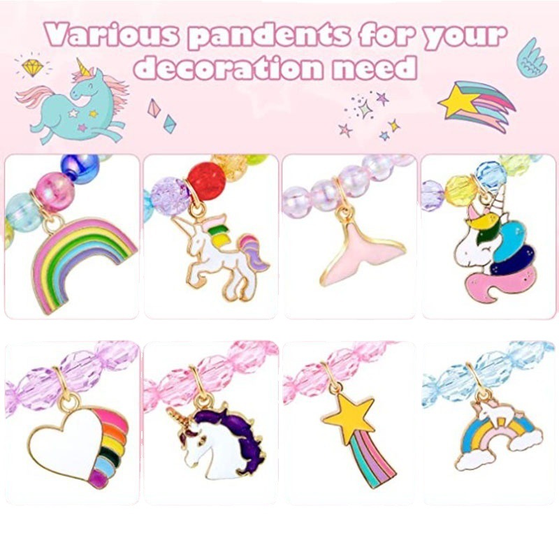 colour unicorn bracelet jewelry a set of 9 pieces rainbow unicorn girl beaded birthday party childrens ornaments gifts
