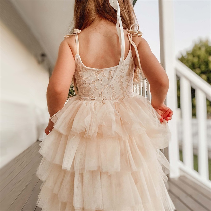 Little Girls Summer Dress for Kids Princess Birthday Party Gown Lace Sling Tutu Wedding Children Dresses Vintage Floral Clothes 220324