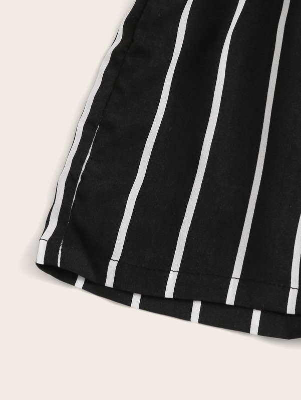 Girls Tie Hem Tank Top & Paperbag Waist Knot Detail Striped Shorts Set SHE