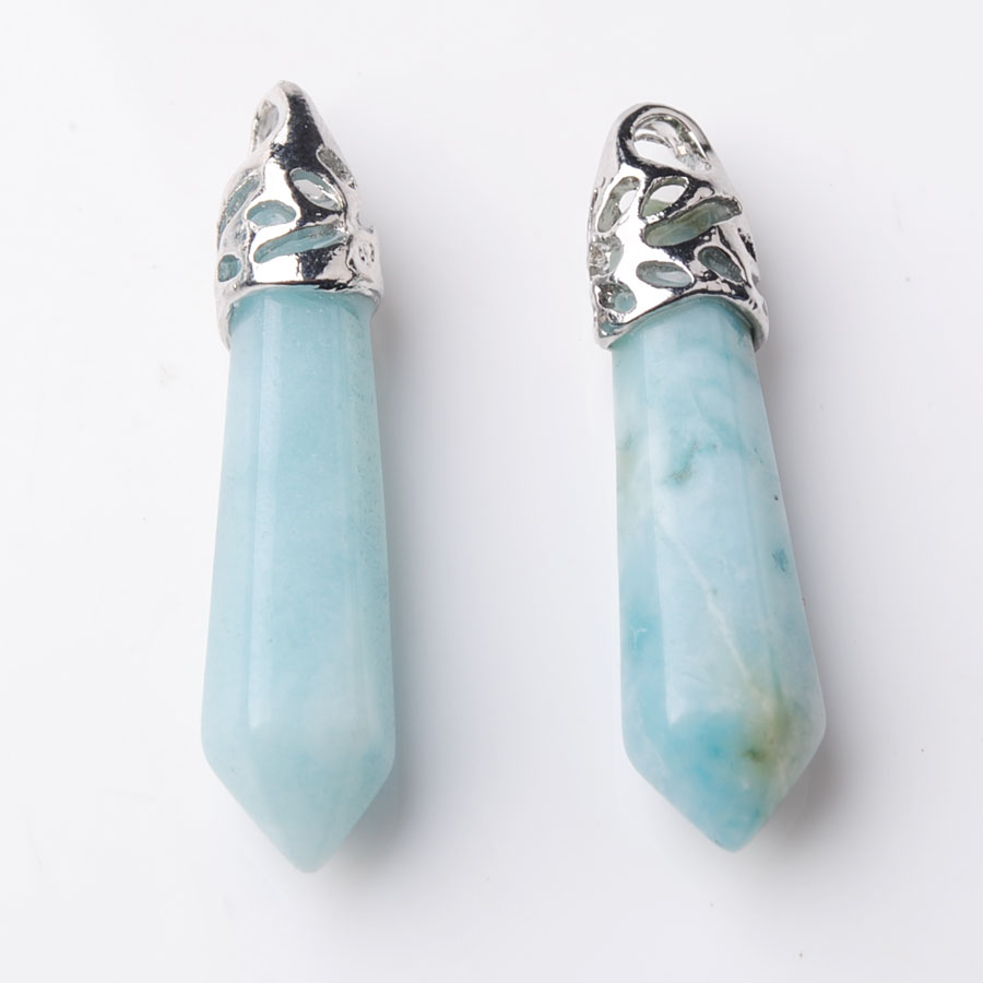 WOJIAER Natural Hexagonal Gem Stone Silver Plated Charms Pendant Findings For Jewelry Making Necklace Long Earrings DIY BZ900