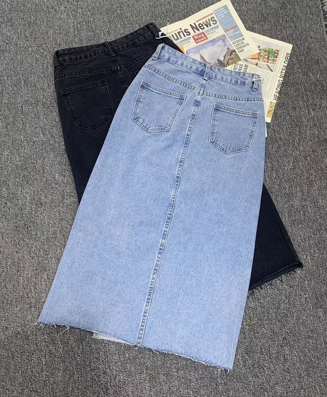Seoulish Summer Women's Long Denim Skirt Vintage High Wasit Jeans Female Straight Side Split A-line Pencil s 220317