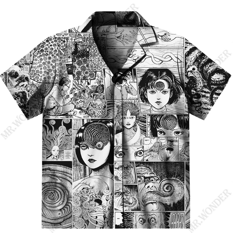 Mr.Wonder Novelty 3D Men's Horror Anime Manga Shirt Cool s Casual Button Down Beach Short Sleeve Hawaiian Tops 220322