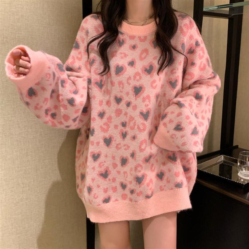 Women' Sweaters Pink Love Stitching Color Student Blouse Korean Style Loose Section Covering Buttocks And Slimming Lazy SweaterWomen
Women' Sweaters Pink Love Stitching Color Student Blouse Korean Style Loose Section Covering Buttocks And Slimming Lazy SweaterWomen