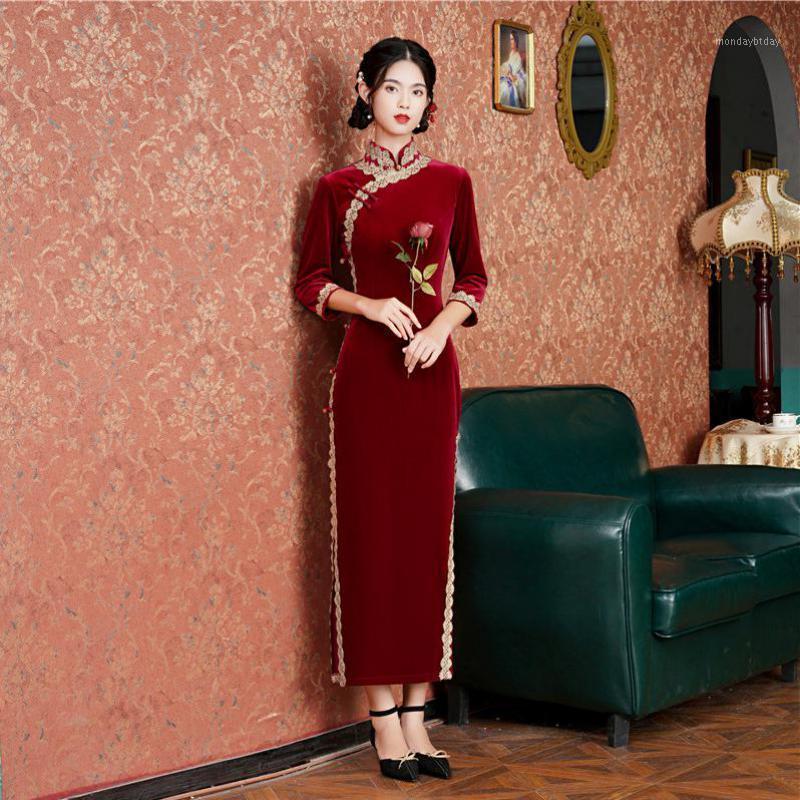 Ethnic Clothing Red Sexy Velour Chinese Dress With Lace Trim Lady Plus Size Split Cheongsams Slim Celebrity Banquet Qipao Formal Party Vesti
Ethnic Clothing Red Sexy Velour Chinese Dress With Lace Trim Lady Plus Size Split Cheongsams Slim Celebrity Banquet Qipao Formal Party Vesti