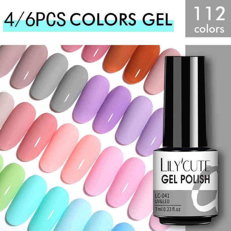Nail Gel Toy Lilycute 2 4 6 Pcs Polish Set 136color Glitter Semi Permanent Hybrid Varnish Base Top Coat Soak Off Uv Led Art 0328