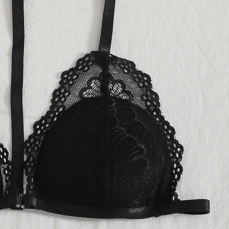 GString Halter Women039s Bras Sets Erotic Costumes Transparent Lace Bra Sexy Lingerie Set Porn Temptation Sex Exotic9437610