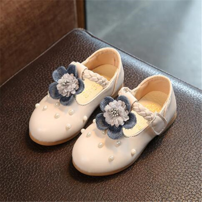 Kids Girls Sneakers Spring Autumn Pearl Flowers Princess Leather Shoes For Child Flats Toddlers Baby Single Shoe