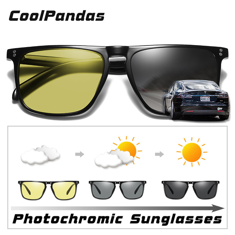 Square Retro Rivet Pochromic Sunglasses Men Polarized Women Sports Sun Glasses Day Night Vision Driving gafas de sol hombre 220407