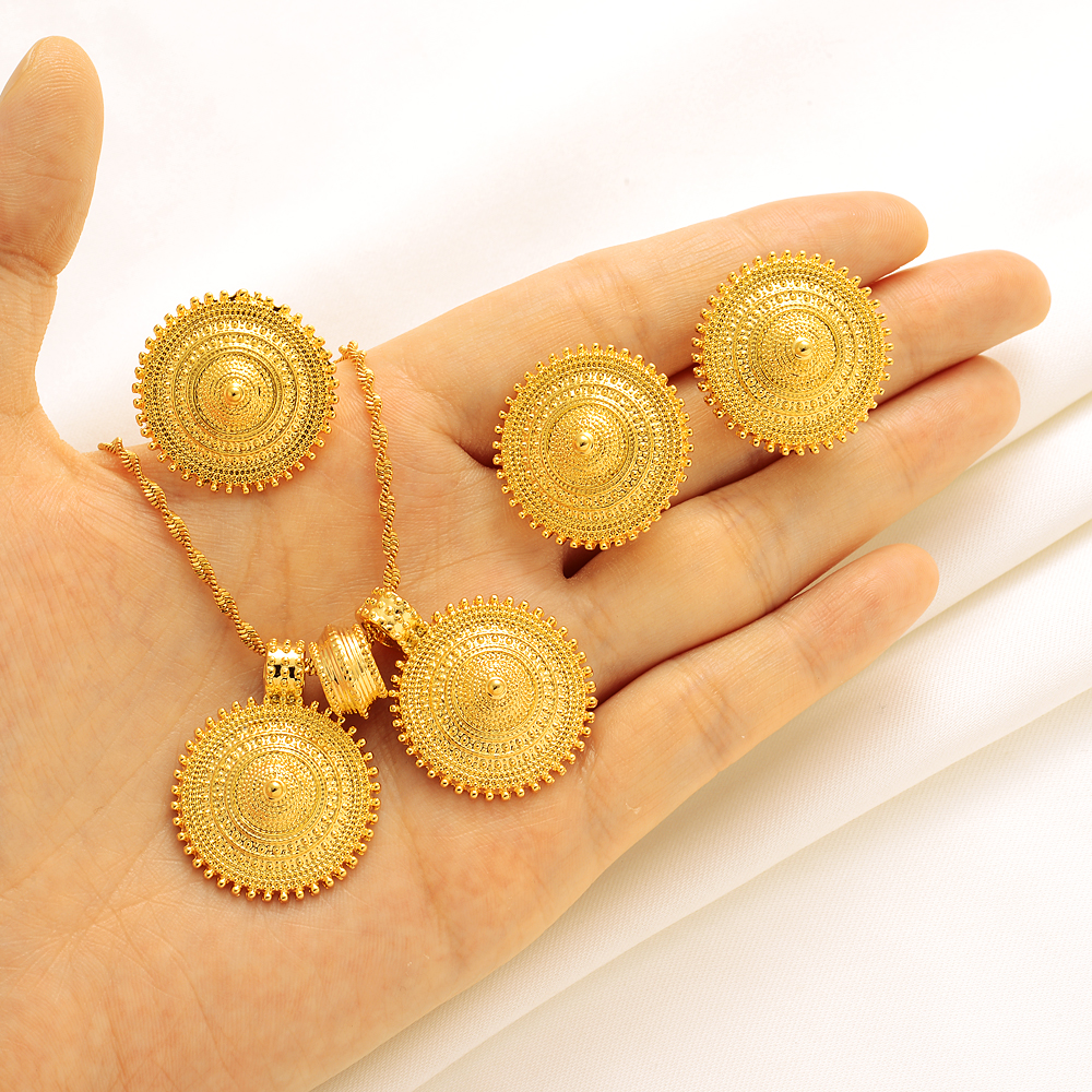 Ethiopian Traditional Jewelry set Necklace Earrings Ring Ethiopia Fine solid Gold Eritrea Women039s Habesha Wedding party Gift